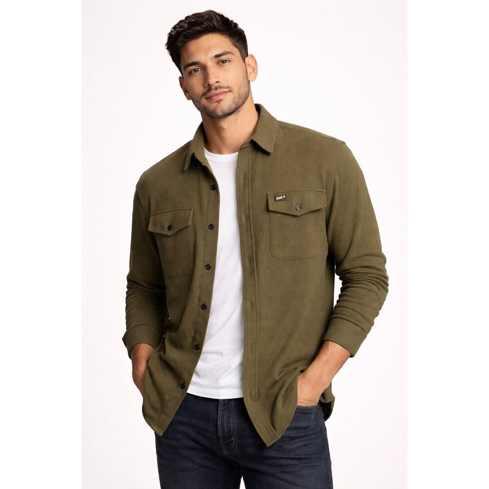 Ghost Men’s Large Olive Button Up Shirt Stretch Utility Casual Shacket
